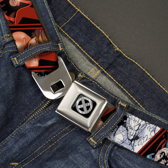 MARVEL X-MEN X-Men Icon Full Color Black Silver Gradient Seatbelt Belt - X-MEN Logo/13-Character Pose Blocks Black/Red/Silver Webbing Seatbelt Belts Marvel Comics   
