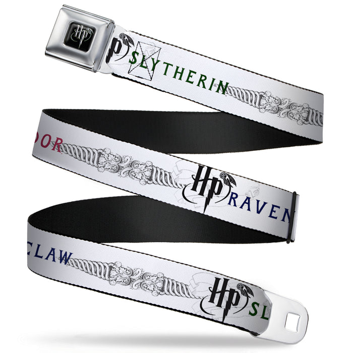 Harry Potter Logo Full Color Black/White Seatbelt Belt - Harry Potter GRYFFINDOR/RAVENCLAW/SLYTHERIN White/Black Webbing Seatbelt Belts The Wizarding World of Harry Potter REGULAR - 1.5" WIDE - 24-38" LONG  