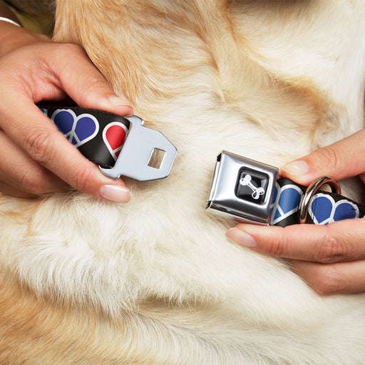 Dog Bone Seatbelt Buckle Collar - Peace Hearts Repeat Fill Black/Rainbow Seatbelt Buckle Collars Buckle-Down   