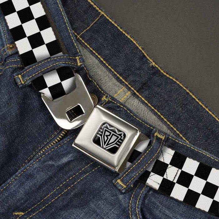 Buckle-Down - Black and White Checkered Seatbelt Belt Seatbelt Belts Buckle-Down   