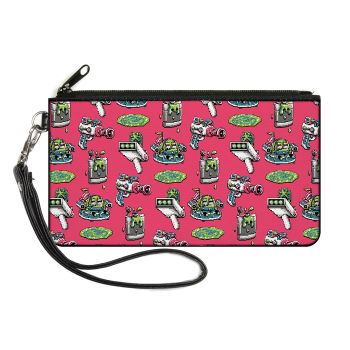 Canvas Zipper Wallet - LARGE - Rick and Morty Pixelverse Icons Scattered Pink Canvas Zipper Wallets Rick and Morty   