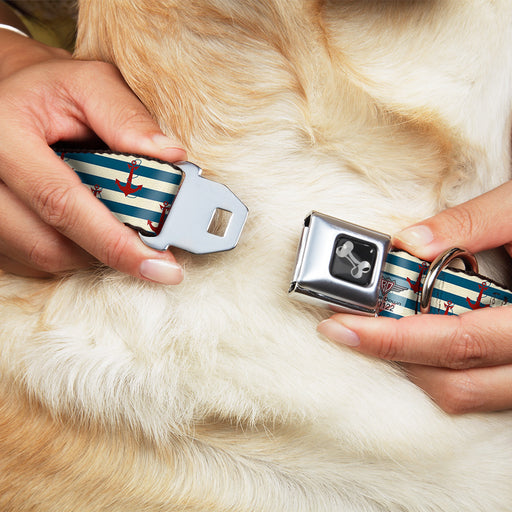 Dog Bone Seatbelt Buckle Collar - Anchors w/Stripes White/Blue/Red Seatbelt Buckle Collars Buckle-Down   