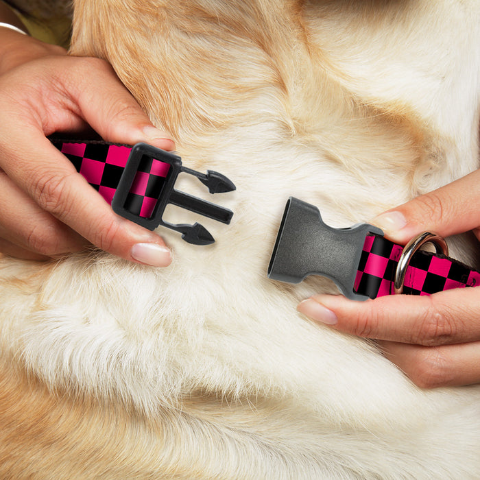 Plastic Clip Collar - Checker Black/Neon Pink Plastic Clip Collars Buckle-Down   