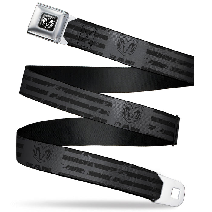 RAM Logo Full Color Black/White Seatbelt Belt - Ram Logo Americana Stripes Weathered Gray/Black Webbing Seatbelt Belts Ram   