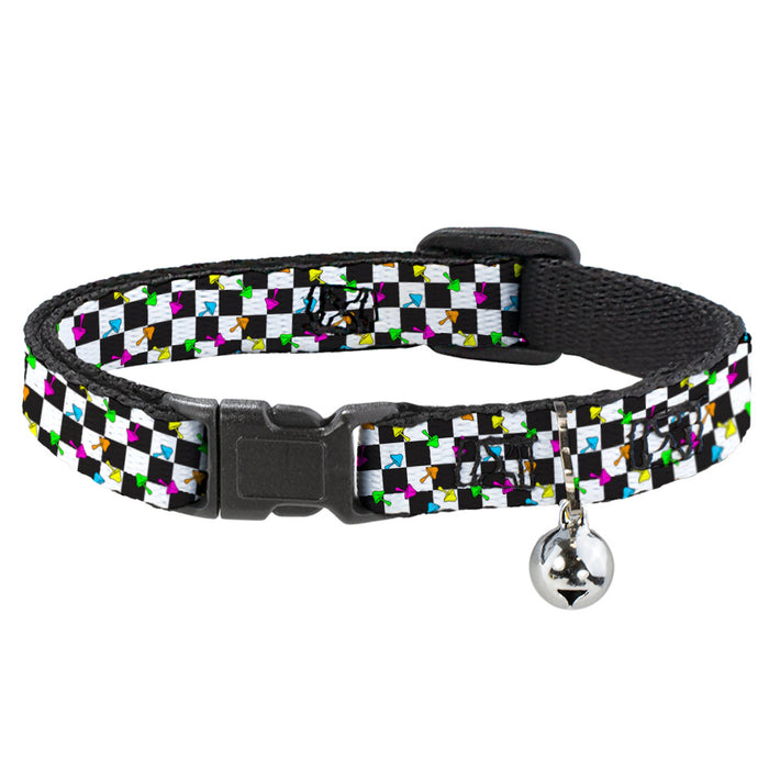 Cat Collar Breakaway with Bell - Mushrooms Scattered Checker Black White Multi Neon Breakaway Cat Collars Buckle-Down   