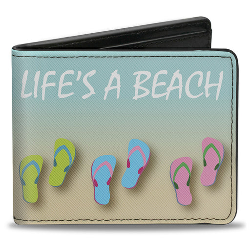 Bi-Fold Wallet - Flip Flops7 LIFE'S A BEACH Tan Aqua White Bi-Fold Wallets Buckle-Down   
