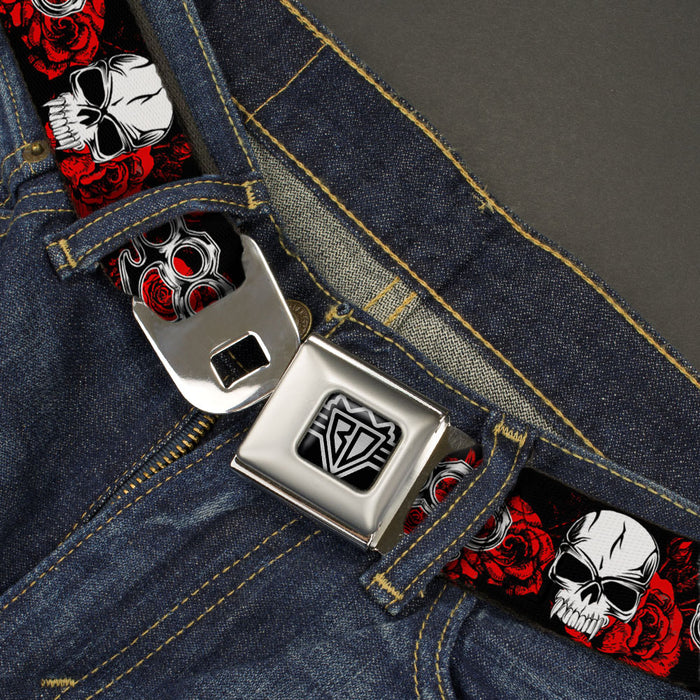 BD Wings Logo CLOSE-UP Full Color Black Silver Seatbelt Belt - Brass Knuckles/Skulls/Roses Black/Red/White Webbing Seatbelt Belts Buckle-Down   