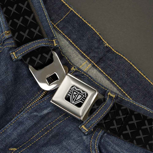 BD Wings Logo CLOSE-UP Full Color Black Silver Seatbelt Belt - Tread Plate Black/Gray Webbing Seatbelt Belts Buckle-Down   