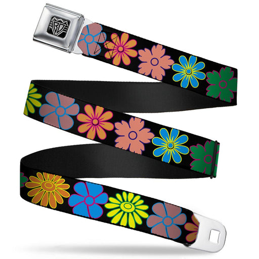 BD Wings Logo CLOSE-UP Full Color Black Silver Seatbelt Belt - Flowers Black/Multi Color Webbing Seatbelt Belts Buckle-Down   