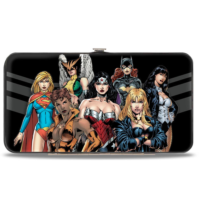 Hinged Wallet - Justice League 7-Superheroine Group Pose + RELAX WE GOT THIS Stripe Black Gray Hinged Wallets DC Comics   