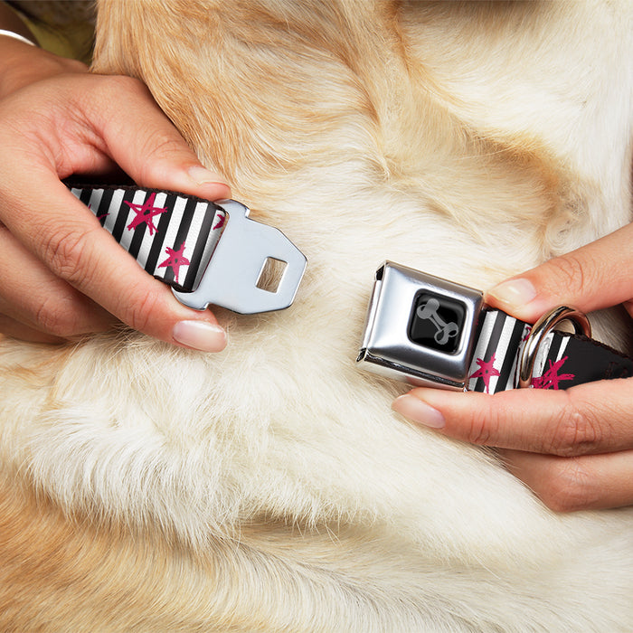 Dog Bone Black/Silver Seatbelt Buckle Collar - Love Me w/Sketch Stars & Stripes Black/White/Fuchsia Seatbelt Buckle Collars Buckle-Down   