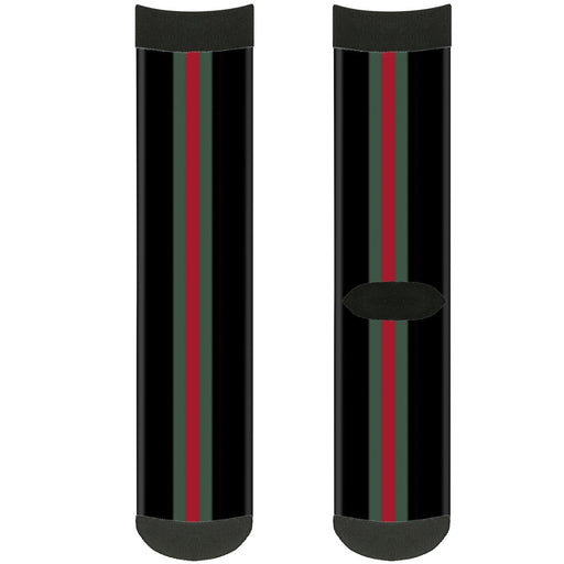 Sock Pair - Polyester - Stripe Black Green Red - CREW Socks Buckle-Down   