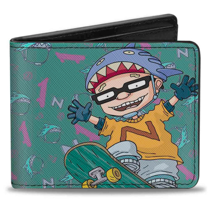 Bi-Fold Wallet - ROCKET POWER Sam Skateboard Pose + Text Scattered Icons Blues Purples Gold Bi-Fold Wallets Nickelodeon   