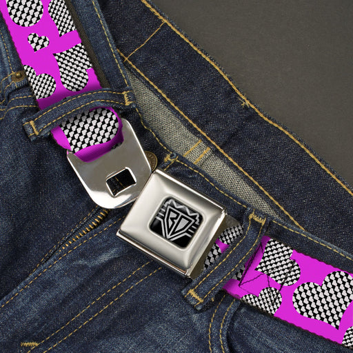 BD Wings Logo CLOSE-UP Full Color Black Silver Seatbelt Belt - Eighties Hearts Fuchsia/Black/White Webbing Seatbelt Belts Buckle-Down   