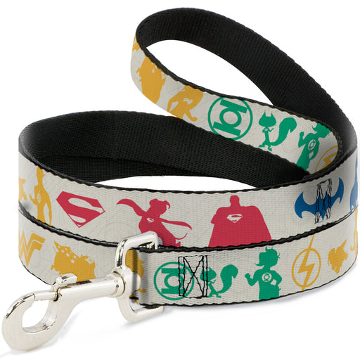 Dog Leash - DC League of Super-Pets Superhero with Pets and Logos Silhouette White/Multi Color Dog Leashes DC Comics   