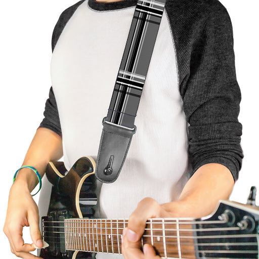 Guitar Strap - Plaid Gray Black White Guitar Straps Buckle-Down   