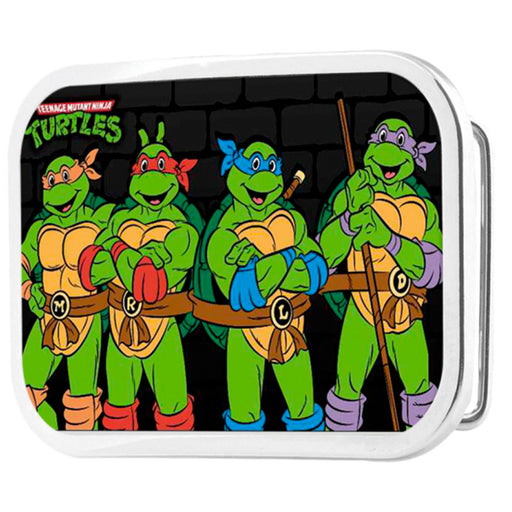 Classic Teenage Mutant Ninja Turtles Logo Group Pose Brickwall FCG - Chrome Rock Star Buckle Belt Buckles Nickelodeon   