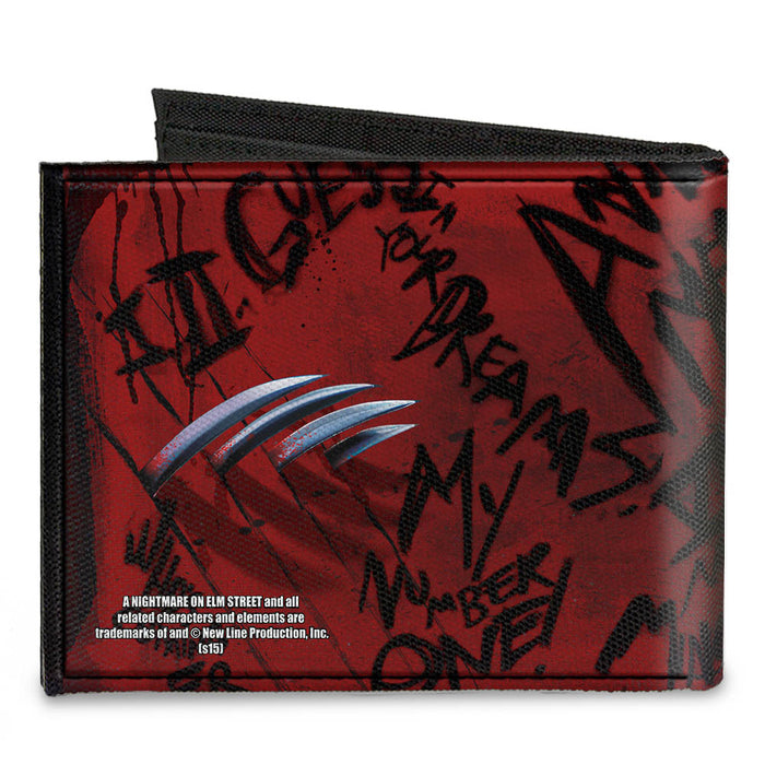 Canvas Bi-Fold Wallet - Freddy Pose2 + Hand Scratching Quote Scrawls Reds Black Canvas Bi-Fold Wallets Warner Bros. Horror Movies   