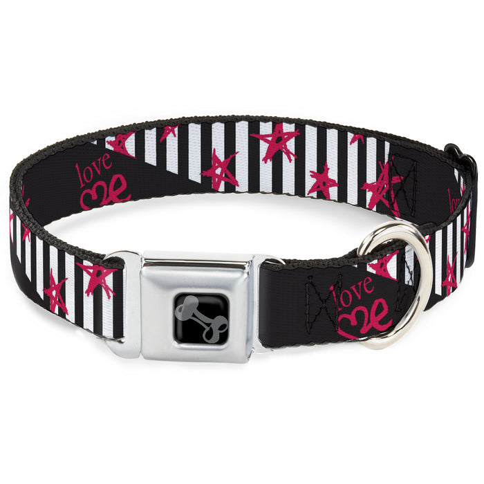 Dog Bone Black/Silver Seatbelt Buckle Collar - Love Me w/Sketch Stars & Stripes Black/White/Fuchsia Seatbelt Buckle Collars Buckle-Down   