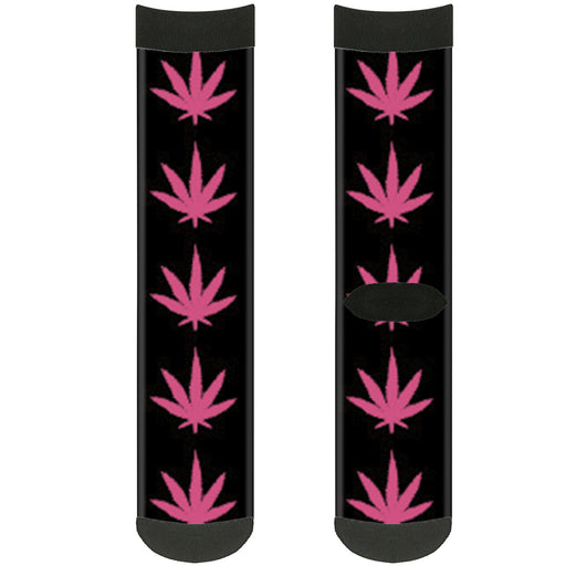 Sock Pair - Polyester - Marijuana Leaf Repeat Black Pink - CREW Socks Buckle-Down   