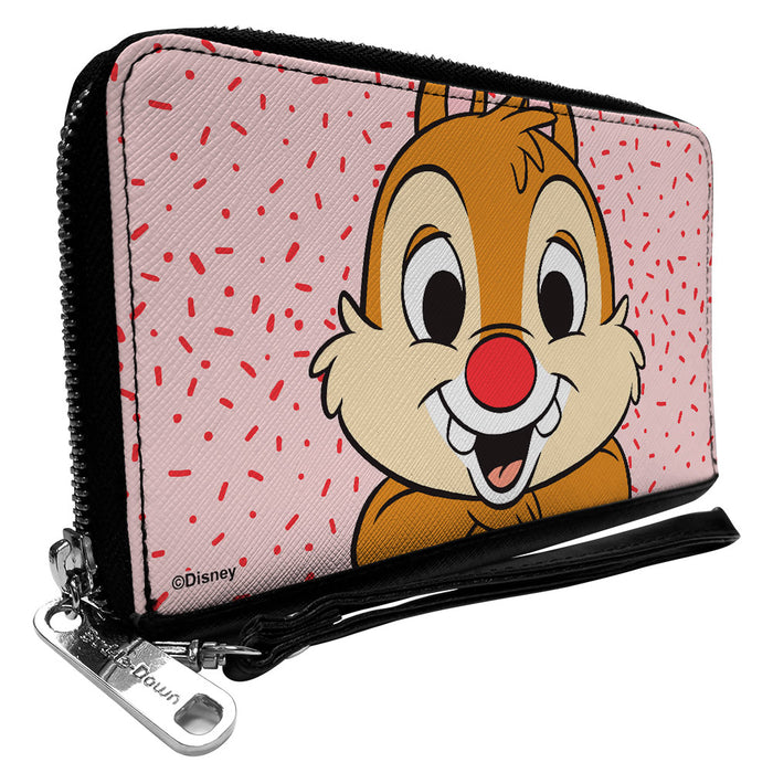 PU Zip Around Wallet Rectangle - Disney Chip n' Dale Dale Smiling Pose Sprinkle Pink Red Clutch Zip Around Wallets Disney   