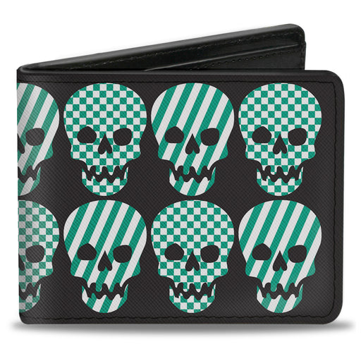 Bi-Fold Wallet - Checker & Stripe Skulls Black White Green Bi-Fold Wallets Buckle-Down   