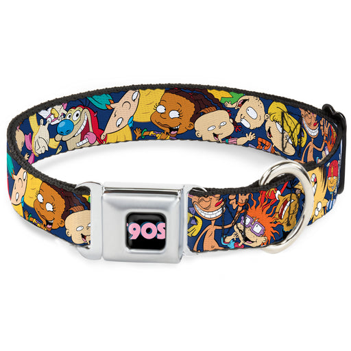 Nick 90'S Icon Full Color Black/Blue/Pink Seatbelt Buckle Collar - Nick 90's Rewind 16-Character Poses Navy Blue Seatbelt Buckle Collars Nickelodeon   