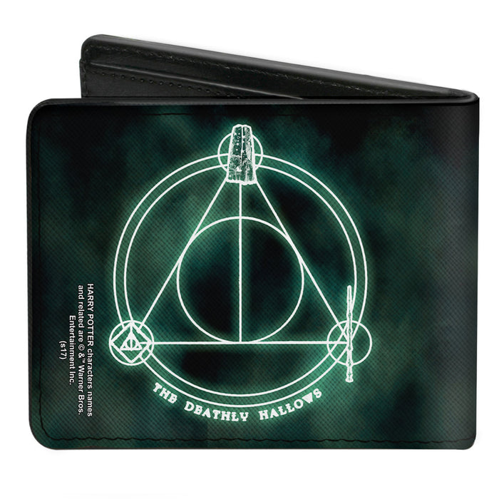 Bi-Fold Wallet - THE DEATHLY HALLOWS Cloak Stone Wand Trinity Black Greens Bi-Fold Wallets The Wizarding World of Harry Potter   