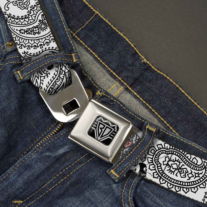 BD Wings Logo CLOSE-UP Full Color Black Silver Seatbelt Belt - Bandana/Skulls White/Black Webbing Seatbelt Belts Buckle-Down   