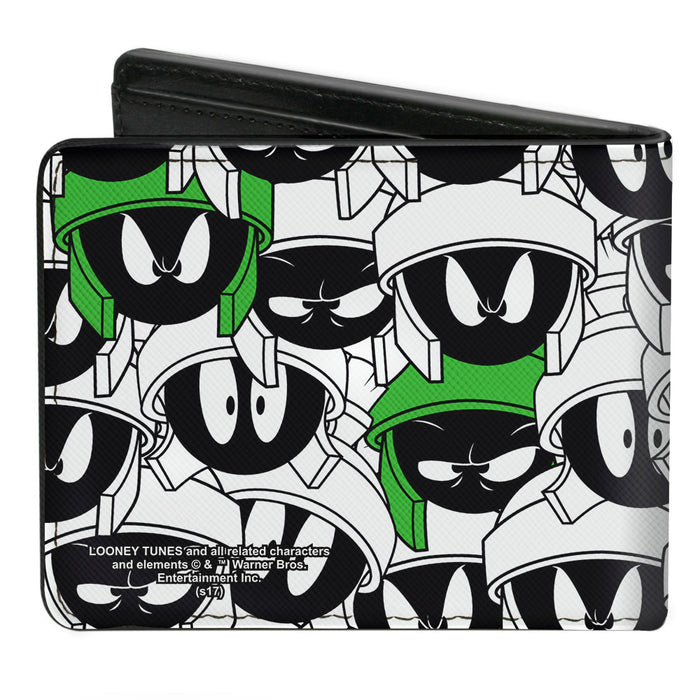 Bi-Fold Wallet - Marvin the Martian Expressions Stacked White Black Green Yellows Bi-Fold Wallets Looney Tunes   