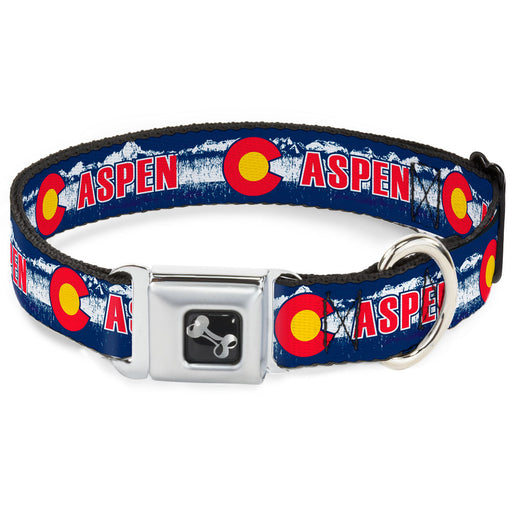 Dog Bone Seatbelt Buckle Collar - Colorado ASPEN Flag/Snowy Mountains Weathered Blue/White/Red/Yellows Seatbelt Buckle Collars Buckle-Down   
