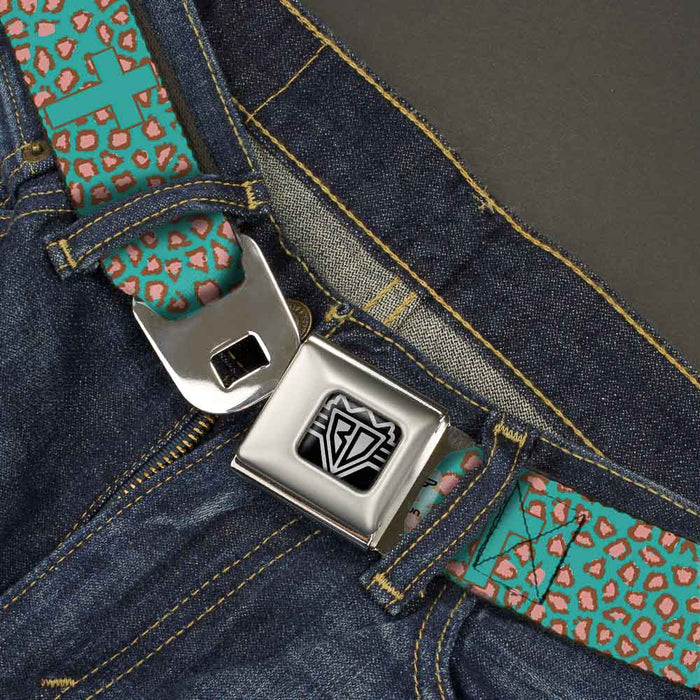 BD Wings Logo CLOSE-UP Full Color Black Silver Seatbelt Belt - Cross Repeat Leopard Turquoise/Pink Webbing Seatbelt Belts Buckle-Down   