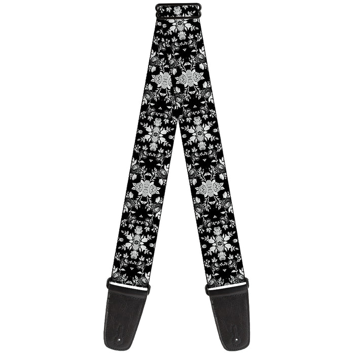 Guitar Strap - Floral Collage Black Gray White Guitar Straps Buckle-Down   