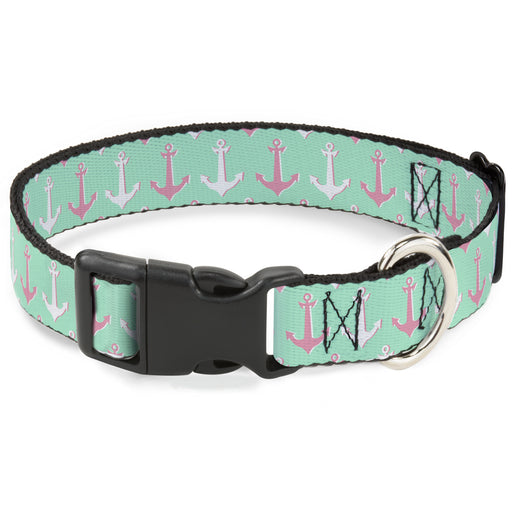 Plastic Clip Collar - Anchor2 CLOSE-UP Green/Pink/White Plastic Clip Collars Buckle-Down   
