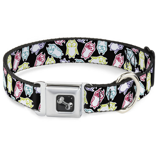 Dog Bone Seatbelt Buckle Collar - Owl Sketch Black/White/Multi Color Seatbelt Buckle Collars Buckle-Down   
