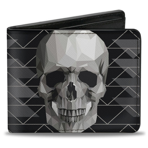 Bi-Fold Wallet - Geometric 3-D Skull Face Chevron Black Grays White Bi-Fold Wallets Buckle-Down   