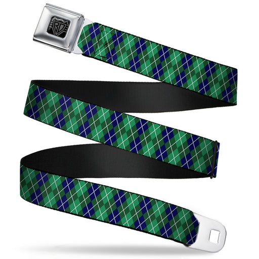 BD Wings Logo CLOSE-UP Full Color Black Silver Seatbelt Belt - Argyle Green/Navy/Green/White Webbing Seatbelt Belts Buckle-Down   