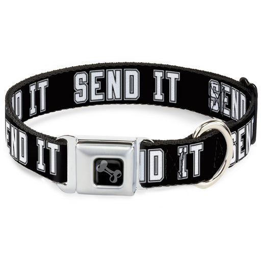 Dog Bone Black/Silver Seatbelt Buckle Collar - SEND IT Black/White Seatbelt Buckle Collars Buckle-Down   