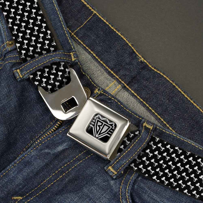 BD Wings Logo CLOSE-UP Full Color Black Silver Seatbelt Belt - Dog Bone Black/White Webbing Seatbelt Belts Buckle-Down   