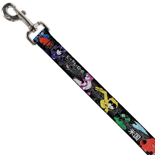 Dog Leash - Big Hero 6 Group Action Pose/Name Blocks Black/Gray/Multi Color Dog Leashes Disney   