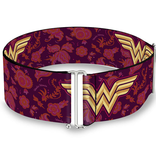 Cinch Waist Belt - Wonder Woman Logo Floral Collage Purple Pinks Gold Womens Cinch Waist Belts DC Comics   