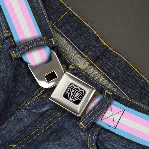 BD Wings Logo CLOSE-UP Full Color Black Silver Seatbelt Belt - Flag Transgender Baby Blue/Baby Pink/White Webbing Seatbelt Belts Buckle-Down   