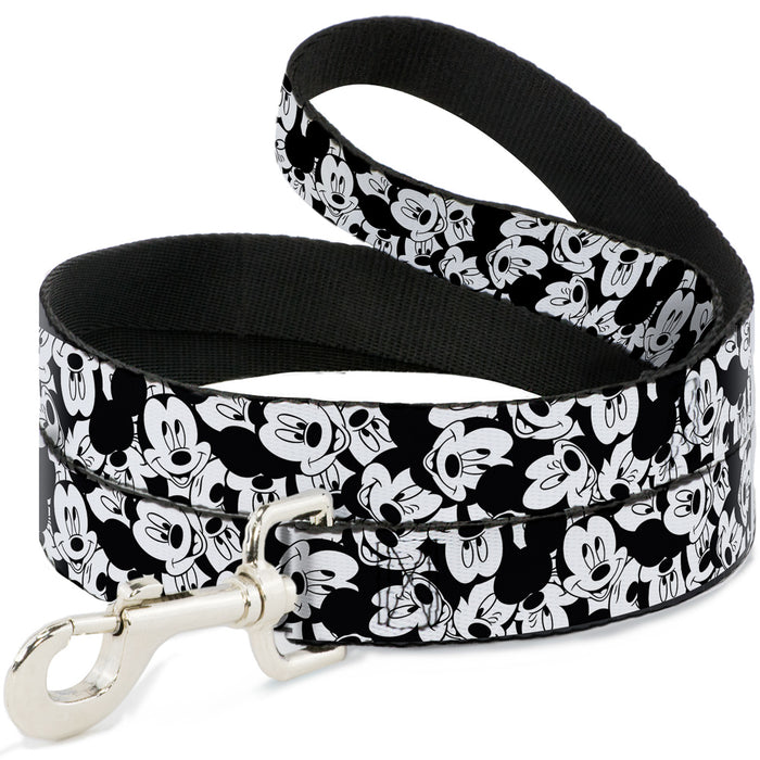 Dog Leash - Mickey Mouse Expressions Stacked White/Black Dog Leashes Disney   