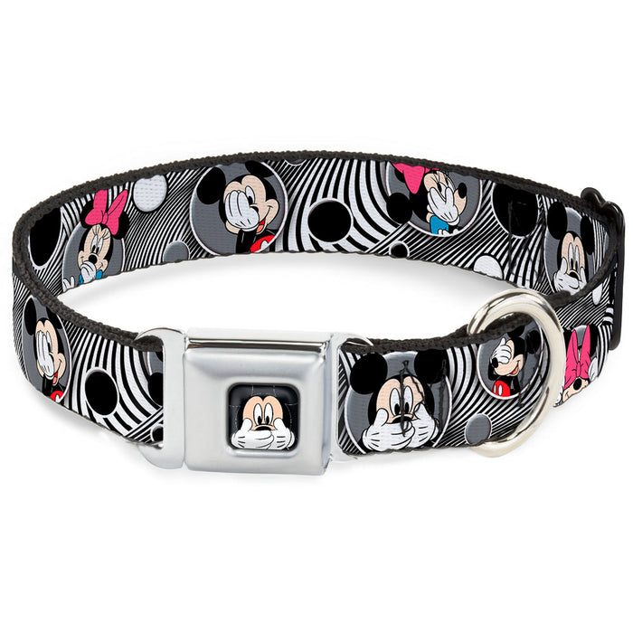 Mickey Mouse Expression3 Full Color Black Seatbelt Buckle Collar - Mickey & Minnie Peek-a-Boo Expressions Swirl Black/White Seatbelt Buckle Collars Disney   