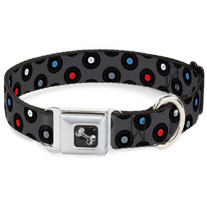 Dog Bone Seatbelt Buckle Collar - Vinyl Records Gray/Black/Red/Blue/White Seatbelt Buckle Collars Buckle-Down   