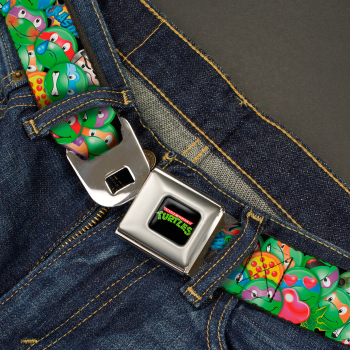 Classic TMNT Logo Full Color Seatbelt Belt - Classic TMNT Turtle Expressions/Pizza/Turtle Shell Buttons Stacked Webbing Seatbelt Belts Nickelodeon   