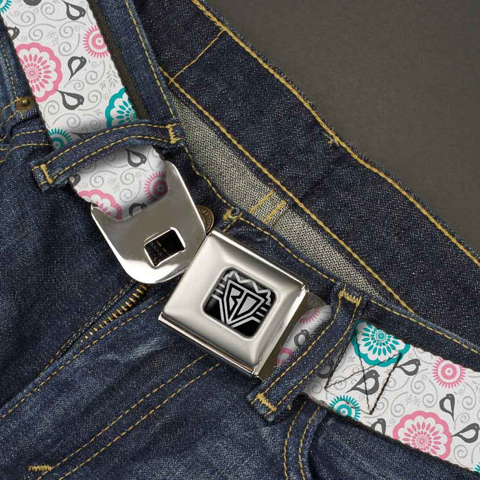 BD Wings Logo CLOSE-UP Full Color Black Silver Seatbelt Belt - Bird Tapestry White/Gray/Turquoise/Pink Webbing Seatbelt Belts Buckle-Down   
