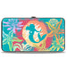 Hinged Wallet - Ariel Pose Silhouette Shells & Sea Flowers Collage Aqua Blue Multi Color Hinged Wallets Disney   