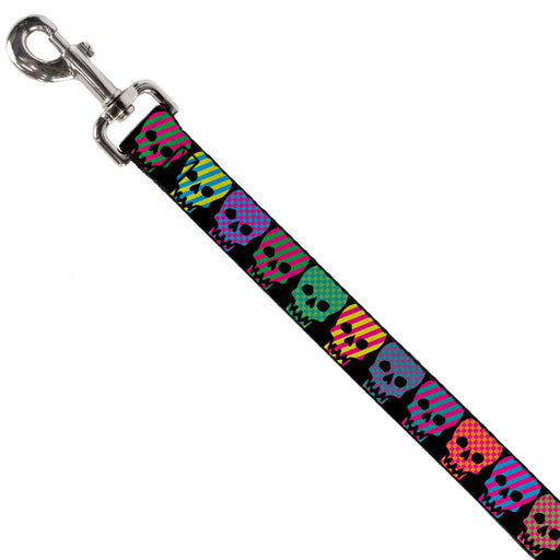 Dog Leash - Checker & Stripe Skulls Black/Multi Neon Dog Leashes Buckle-Down   