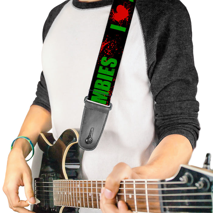 Guitar Strap - I "HEART" ZOMBIES Black Green Red Splatter Guitar Straps Buckle-Down   